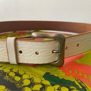 New White Leather Belt with Buckle